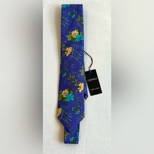 NWT Daniel Cremieux Periwinkle Blue/Yellow Floral Extra Long Silk/Cotton Tie